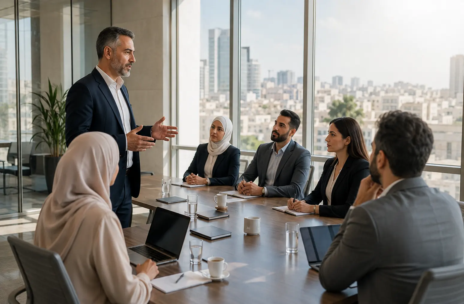 Management systems auditor speaking with a leadership team in Amman